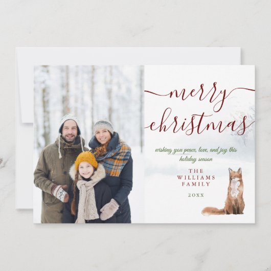 Frohe Weihnachts-Script Winter Fox-Foto Feiertagskarte (Vorderseite)