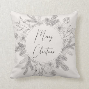 Frohe Weihnachts-Script Wreath Blush & Gray Modern Kissen
