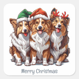 Frohe Weihnachts Shetland Sheepdogs Quadratischer Aufkleber