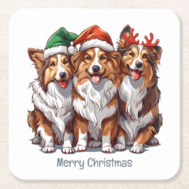 Frohe Weihnachts Shetland Sheepdogs Rechteckiger Pappuntersetzer