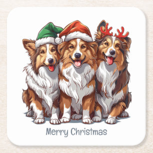 Frohe Weihnachts Shetland Sheepdogs Rechteckiger Pappuntersetzer