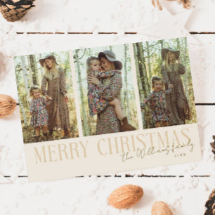 Frohe Weihnachts Signatur Multi-Foto Creme Feiertagskarte