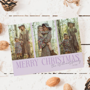 Frohe Weihnachts-Signatur Multi-Foto Lila Feiertagskarte