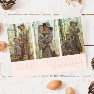 Frohe Weihnachts Signatur Multi-Foto Peach Feiertagskarte