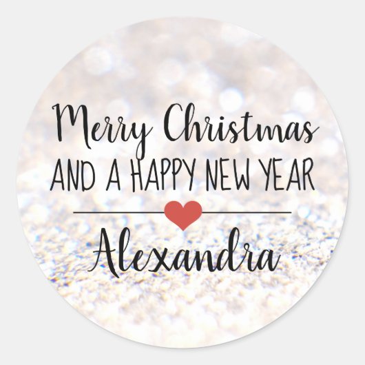 Frohe Weihnachts-Silber-Glitzer-Aufkleber Runder Aufkleber (Vorderseite)