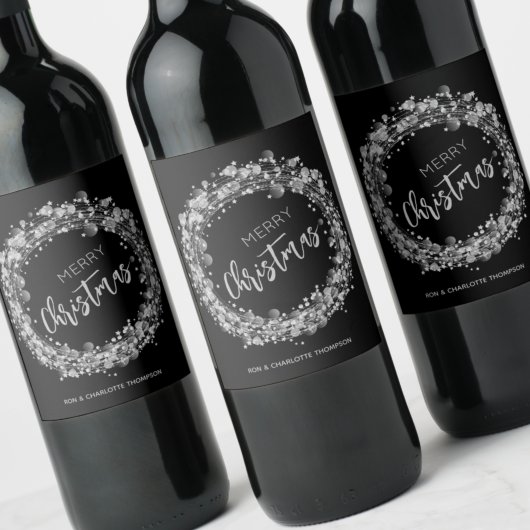 Frohe Weihnachts-Silberstars Weinetikett