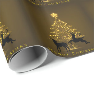 Frohe Weihnachts-Silhouette Hirsch und Golden Tree Geschenkpapier