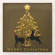 Frohe Weihnachts-Silhouette Hirsch und Golden Tree
