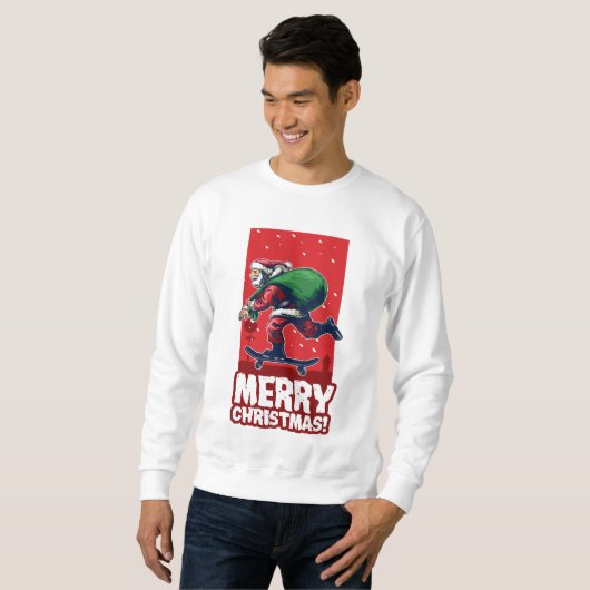 Frohe Weihnachts-Skateboarding Santa | Urlaub Sweatshirt (Vorne ganz)