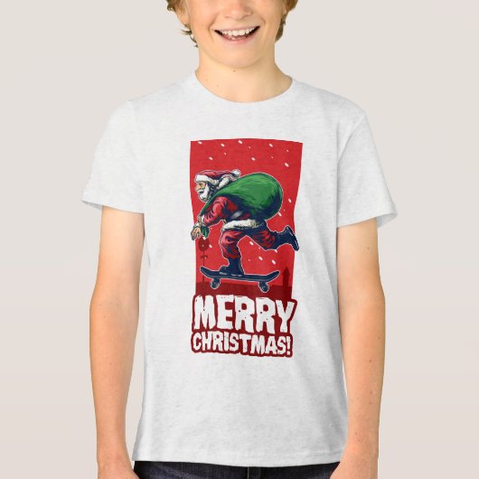 Frohe Weihnachts-Skateboarding Santa | Urlaub Tri-Blend Shirt (Vorderseite)