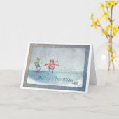 Frohe Weihnachts-Skaten Rabbits Weihnachtskarte Karte (Gelbe Blume)