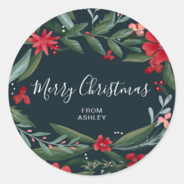 Frohe Weihnachts-Skript Winter florrot grün Runder Aufkleber