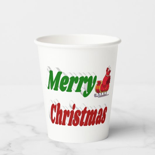 Frohe Weihnachts-Sleigh-Typografie Pappbecher (Rückseite)