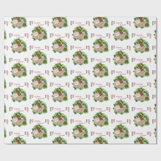 Frohe Weihnachts-Sloth-Muster Wrapping Paper Geschenkpapier (Flach)
