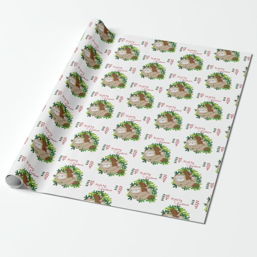Frohe Weihnachts-Sloth-Muster Wrapping Paper Geschenkpapier (Ungerollt)