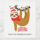 Frohe Weihnachts-Sloth-Personalisierter Name | Url Weinetikett (Einzelnes Label)