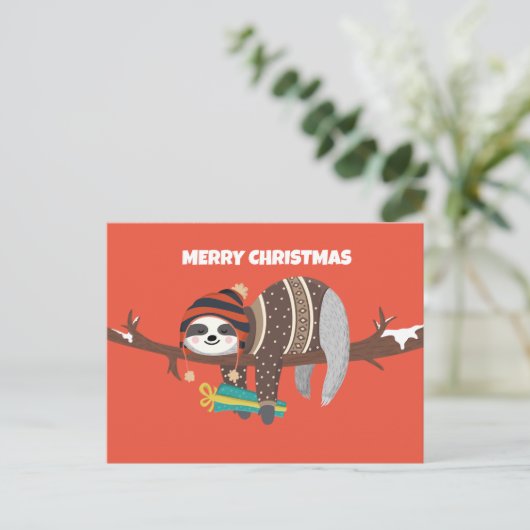 Frohe Weihnachts-Sloth-Postkarte Feiertagspostkarte (Stehend Vorderseite)