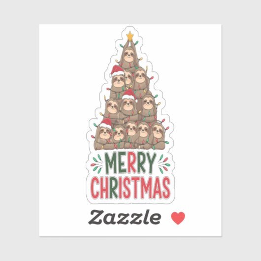 Frohe Weihnachts-Sloth-Tree Aufkleber (Blatt)