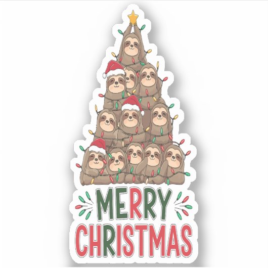 Frohe Weihnachts-Sloth-Tree Aufkleber (Vorderseite)