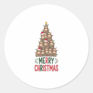 Frohe Weihnachts-Sloth-Tree Runder Aufkleber