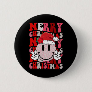 Frohe Weihnachts Smile Face Santa Claus Hat Groovy Button