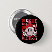 Frohe Weihnachts Smile Face Santa Claus Hat Groovy Button (Vorne & Hinten)