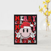 Frohe Weihnachts Smile Face Santa Claus Hat Groovy Karte (Gelbe Blume)