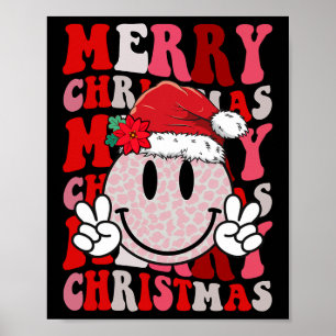 Frohe Weihnachts Smile Face Santa Claus Hat Groovy Poster