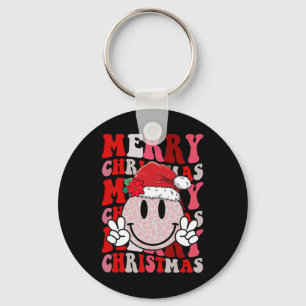 Frohe Weihnachts Smile Face Santa Claus Hat Groovy Schlüsselanhänger