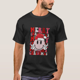 Frohe Weihnachts Smile Face Santa Claus Hat Groovy T-Shirt