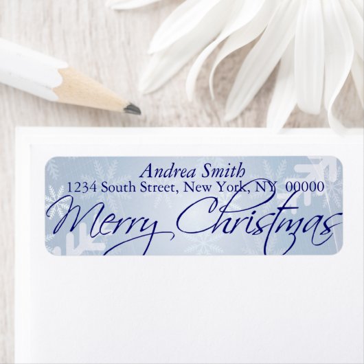 Frohe Weihnachts Snowflake Blue Address Labels (Insitu)