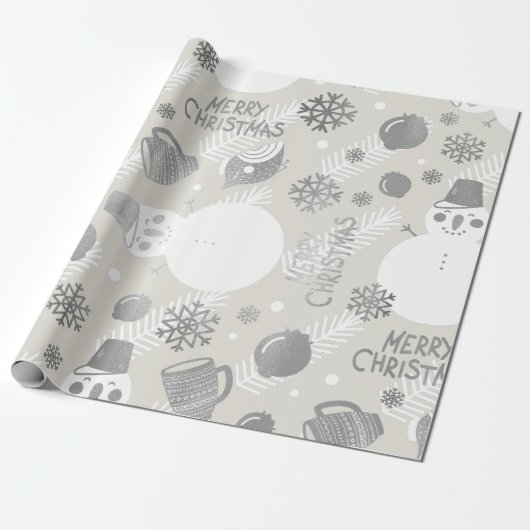 Frohe Weihnachts Snowman Coffe Tasse Silver White Geschenkpapier (Ungerollt)