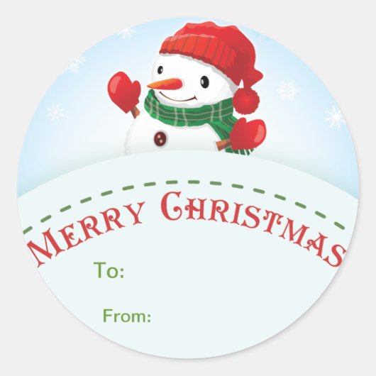 Frohe Weihnachts-Snowman-Geschenk-Tag Sticker (Vorderseite)