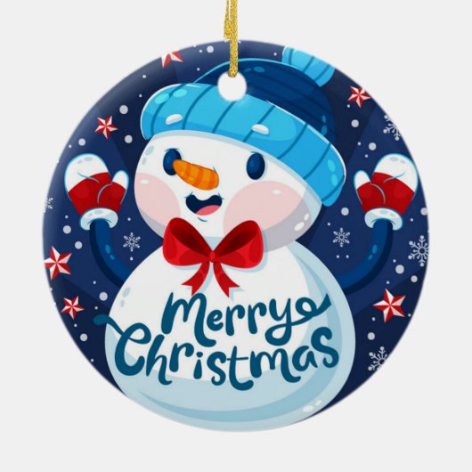 Frohe Weihnachts-Snowman-Ornament Keramik Ornament (Hinten)