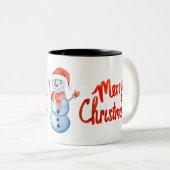 Frohe Weihnachts-Snowman-Tasse Zweifarbige Tasse (VorderseiteRechts)