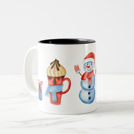 Frohe Weihnachts-Snowman-Tasse Zweifarbige Tasse (Vorderseite Links)