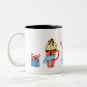Frohe Weihnachts-Snowman-Tasse Zweifarbige Tasse (Links)