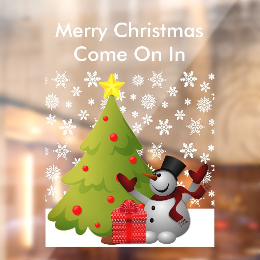 Frohe Weihnachts-Snowman Tree Storefront oder Zuha Fensteraufkleber (Blatt 2)