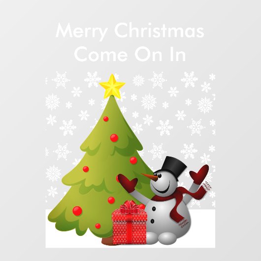 Frohe Weihnachts-Snowman Tree Storefront oder Zuha Fensteraufkleber (Blatt)