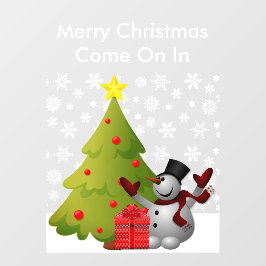 Frohe Weihnachts-Snowman Tree Storefront oder Zuha Fensteraufkleber