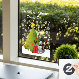 Frohe Weihnachts-Snowman Tree Zuhause oder Storefr Fensteraufkleber