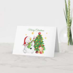 Frohe Weihnachts-Snowman und Teddy Bear Karte