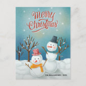 Frohe Weihnachts Snowmen Custom Family Foto Postkarte (Vorderseite)