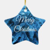 Frohe Weihnachts Snowy Forest Spruce Star Keramik Ornament (Hinten)