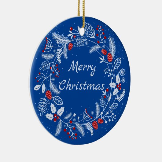 Frohe Weihnachts Snowy Wreath Keramik Ornament (Rechts)