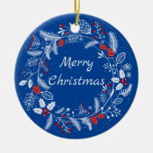 Frohe Weihnachts Snowy Wreath Keramik Ornament (Vorne)