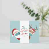 Frohe Weihnachts Sozialdistanzierung Santa Reindee Feiertagspostkarte (Stehend Vorderseite)
