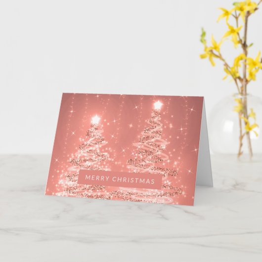 Frohe Weihnachts-Sparkling Bäume Rose Gold Karte (Gelbe Blume)