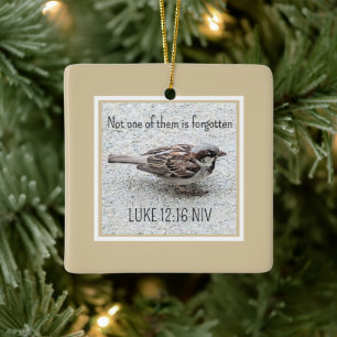Frohe Weihnachts Sparrow Bird Foto Bible Verse Keramikornament