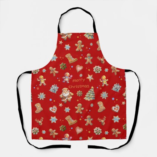 Frohe Weihnachts Spaß Niedlich Gingerbread Red Schürze (Vorderseite)